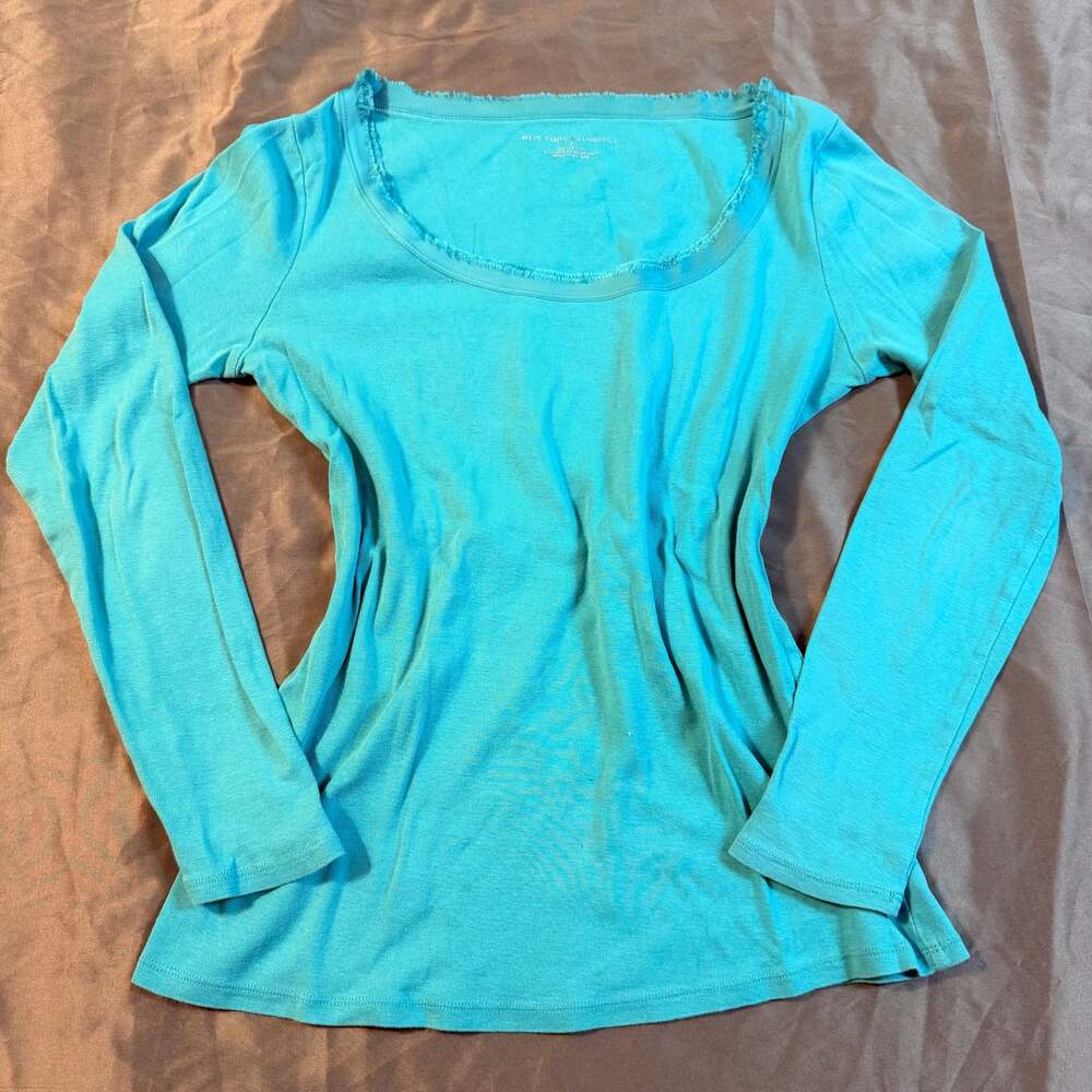 New York & Company Turquoise Long Sleeve Scoop Neck